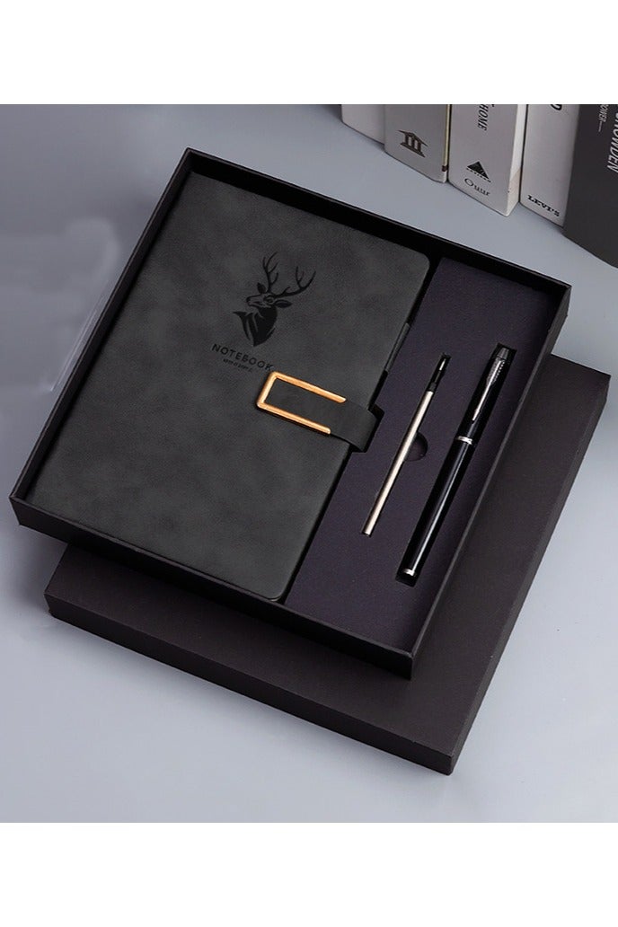نوتبوك دفتر ملاحظات أسود A5، مفكرة محمولة مع قلم وصندوق هدايا، دفتر يوميات بخط عرضي للنساء والرجال، تصميم غلاف من الجلد الصناعي للكتابة والسفر والعمل والمدرسة والكتابة المنزلية - Image 1