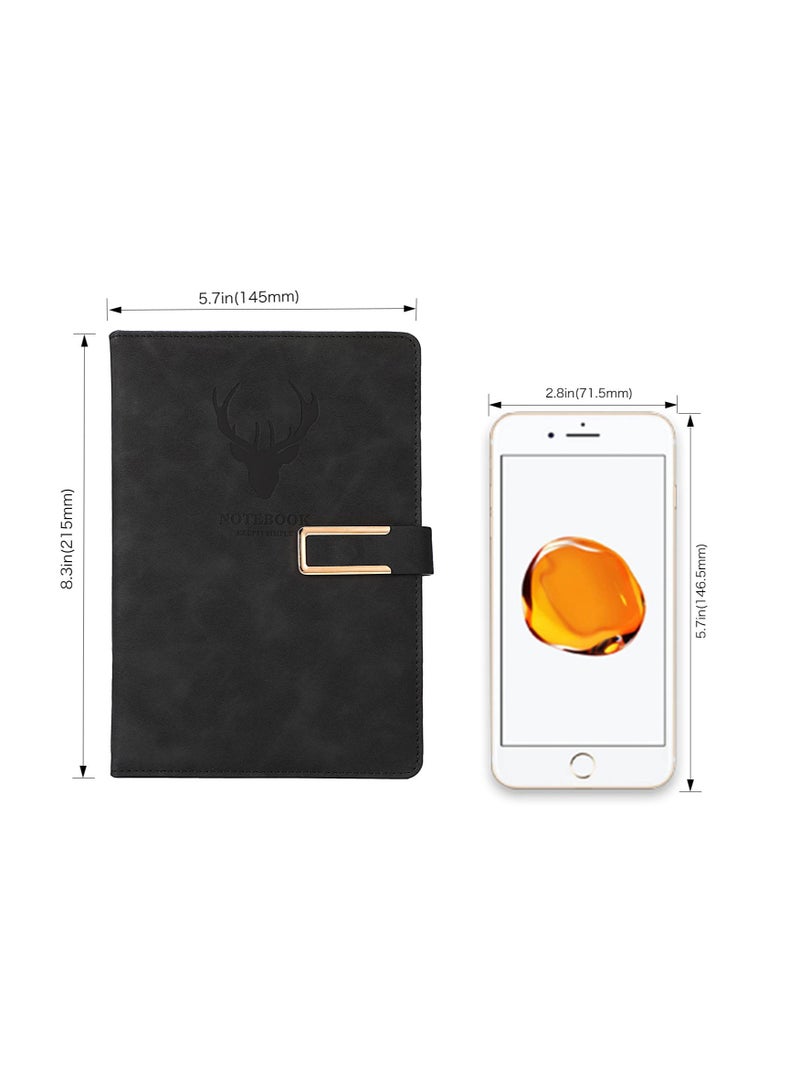 نوتبوك دفتر ملاحظات أسود A5، مفكرة محمولة مع قلم وصندوق هدايا، دفتر يوميات بخط عرضي للنساء والرجال، تصميم غلاف من الجلد الصناعي للكتابة والسفر والعمل والمدرسة والكتابة المنزلية - Image 3