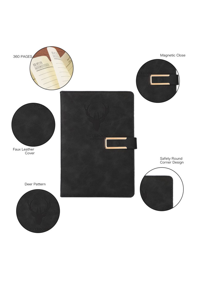 نوتبوك دفتر ملاحظات أسود A5، مفكرة محمولة مع قلم وصندوق هدايا، دفتر يوميات بخط عرضي للنساء والرجال، تصميم غلاف من الجلد الصناعي للكتابة والسفر والعمل والمدرسة والكتابة المنزلية - Image 2