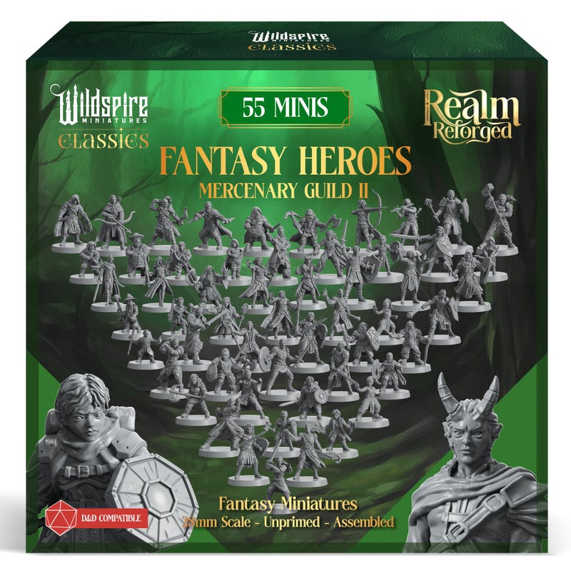 Wildspire Mercenary Guild II - Essential Heroes - 55 Hero, Player Characters, NPC for DND Miniatures Bulk I 28mm Dungeons Dragons D&D Miniatures I DND Minis D&D Figures I Pathfinder, Daggerheart, Realm Reforged - Image 1