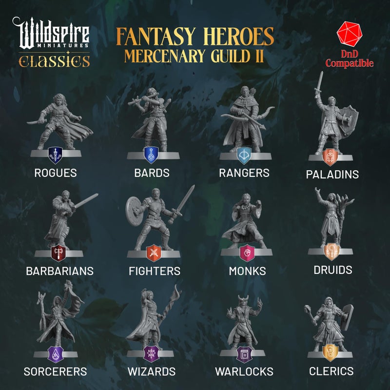 Wildspire Mercenary Guild II - Essential Heroes - 55 Hero, Player Characters, NPC for DND Miniatures Bulk I 28mm Dungeons Dragons D&D Miniatures I DND Minis D&D Figures I Pathfinder, Daggerheart, Realm Reforged - Image 5