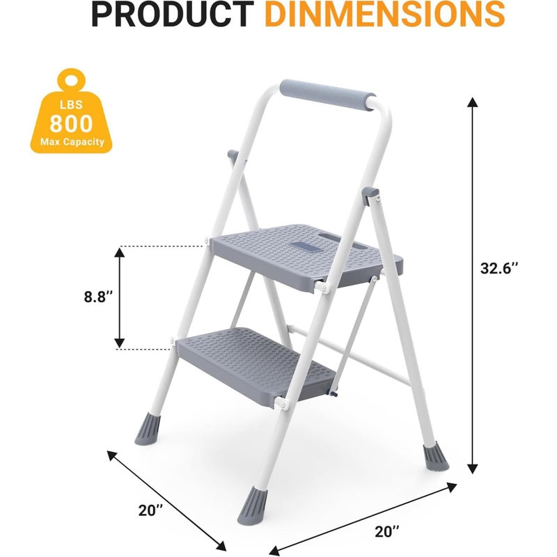 NEWBULIG 2 Step Ladder, Folding Step Stool with Safety Lock, Anti-Slip Design, Portable Foldable Ladder for Home Kitchen, Grey - Image 3