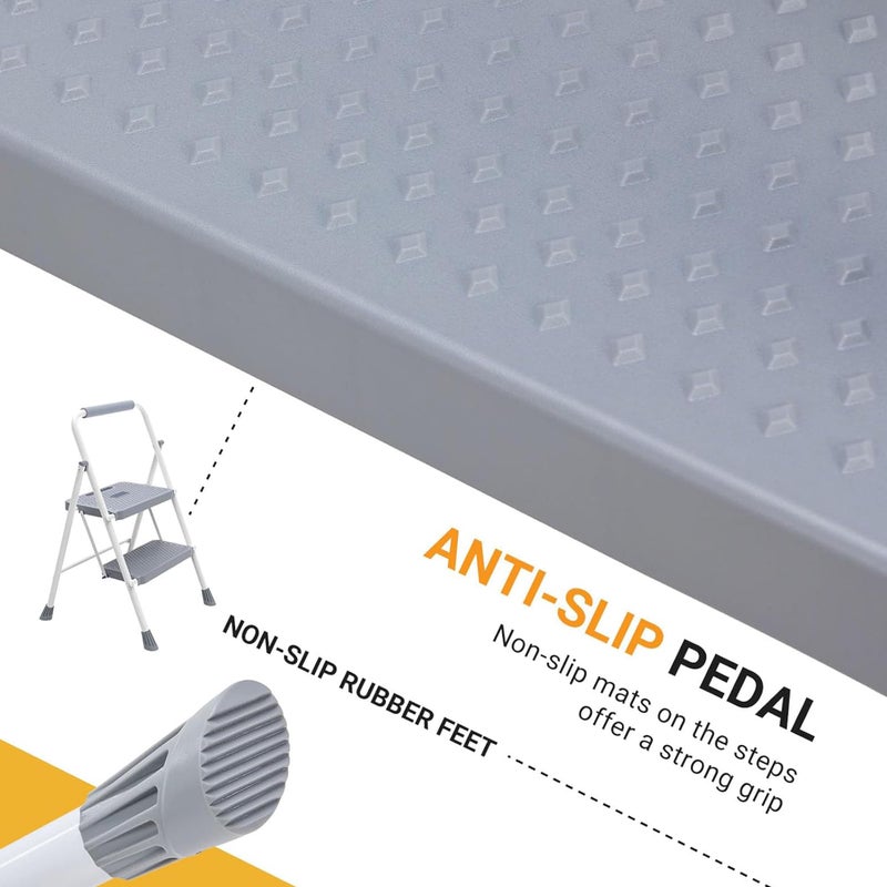 NEWBULIG 2 Step Ladder, Folding Step Stool with Safety Lock, Anti-Slip Design, Portable Foldable Ladder for Home Kitchen, Grey - Image 5