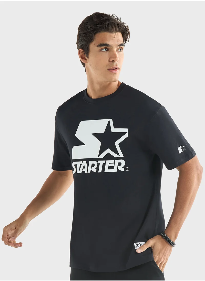 ستارتر Starter Logo Print Crew Neck T-shirt with Short Sl