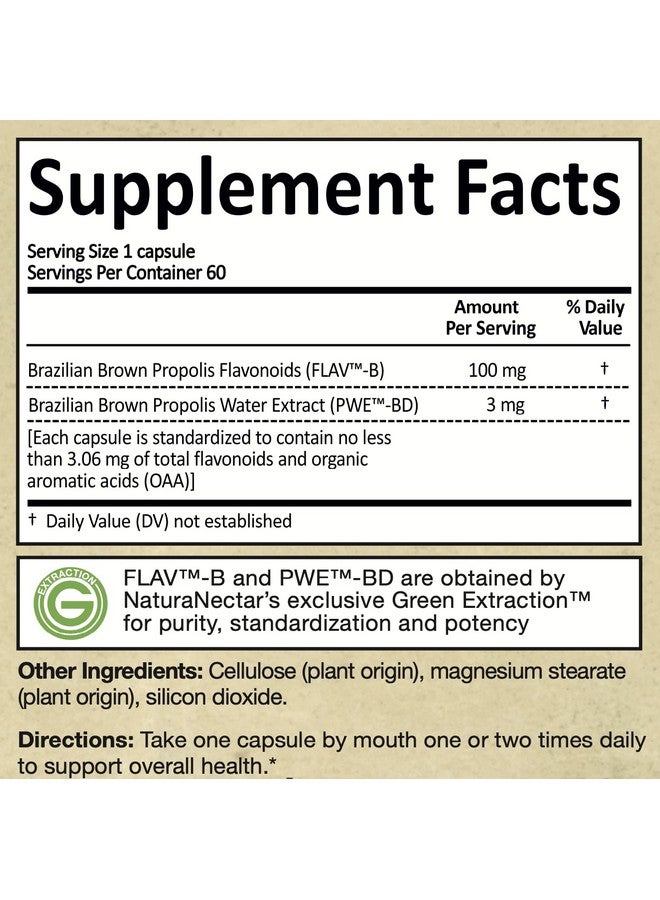 NaturaNectar Brown Bee Propolis Nsf Contents Certified Premium Brazilian Propolis Supplement Natural Respiratory Health & Immune Support Gluten Free Ethanol Free 60 Count  - Image 4