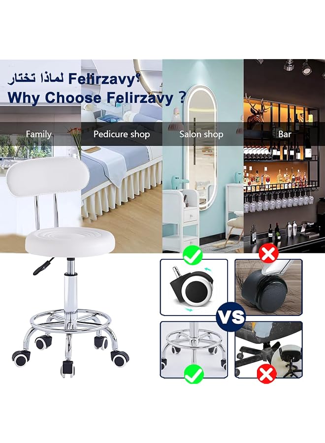 erorex Round Rolling Stool Chair Pu Leather 360° Swivel Stool 5 Wheels Height Adjustable 42 56Cm Removable Backrest Beauty Spa Salon Seat For Office Home Counter Makeup Drafting Lab Studio Shop - Image 3