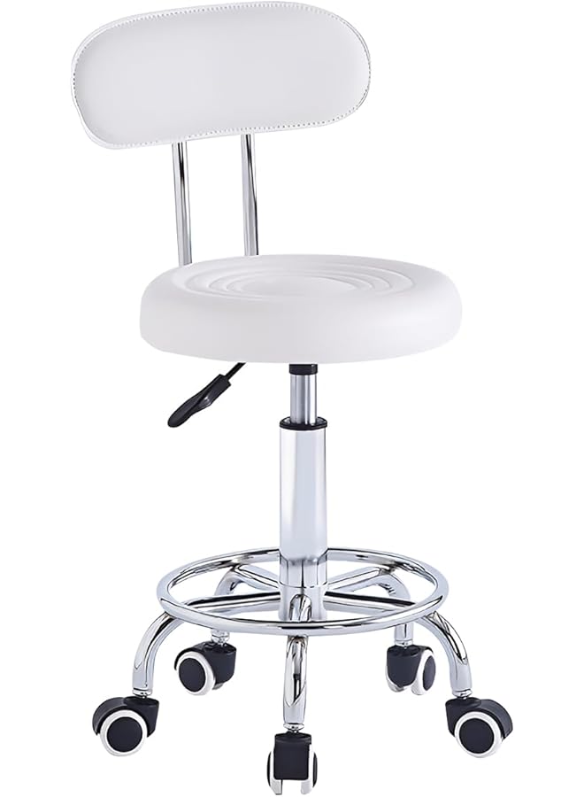 erorex Round Rolling Stool Chair Pu Leather 360° Swivel Stool 5 Wheels Height Adjustable 42 56Cm Removable Backrest Beauty Spa Salon Seat For Office Home Counter Makeup Drafting Lab Studio Shop - Image 1