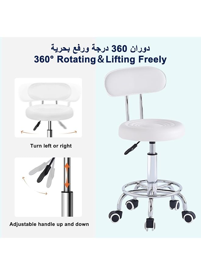 erorex Round Rolling Stool Chair Pu Leather 360° Swivel Stool 5 Wheels Height Adjustable 42 56Cm Removable Backrest Beauty Spa Salon Seat For Office Home Counter Makeup Drafting Lab Studio Shop - Image 5