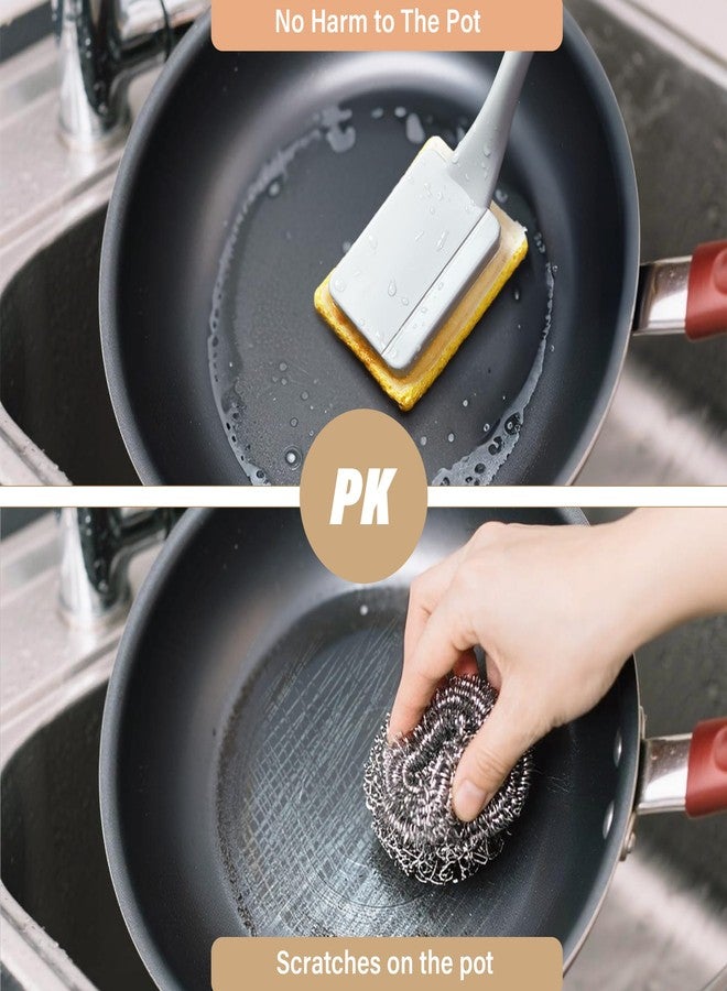 ARCLIBER Dish Brush with Handle,Non-Scratch Dishwand with 5 Sponge Refills for Pans, Pots, Sink & Tubs,Grey - Image 5