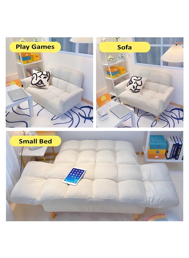 Taimi 2-Seater Folding Sofa, Sofa Bed with Adjustable Arms and Backrest, Foldable Bed for Living Room, Office, and Bedroom 110x30x60cm  - White - Image 4