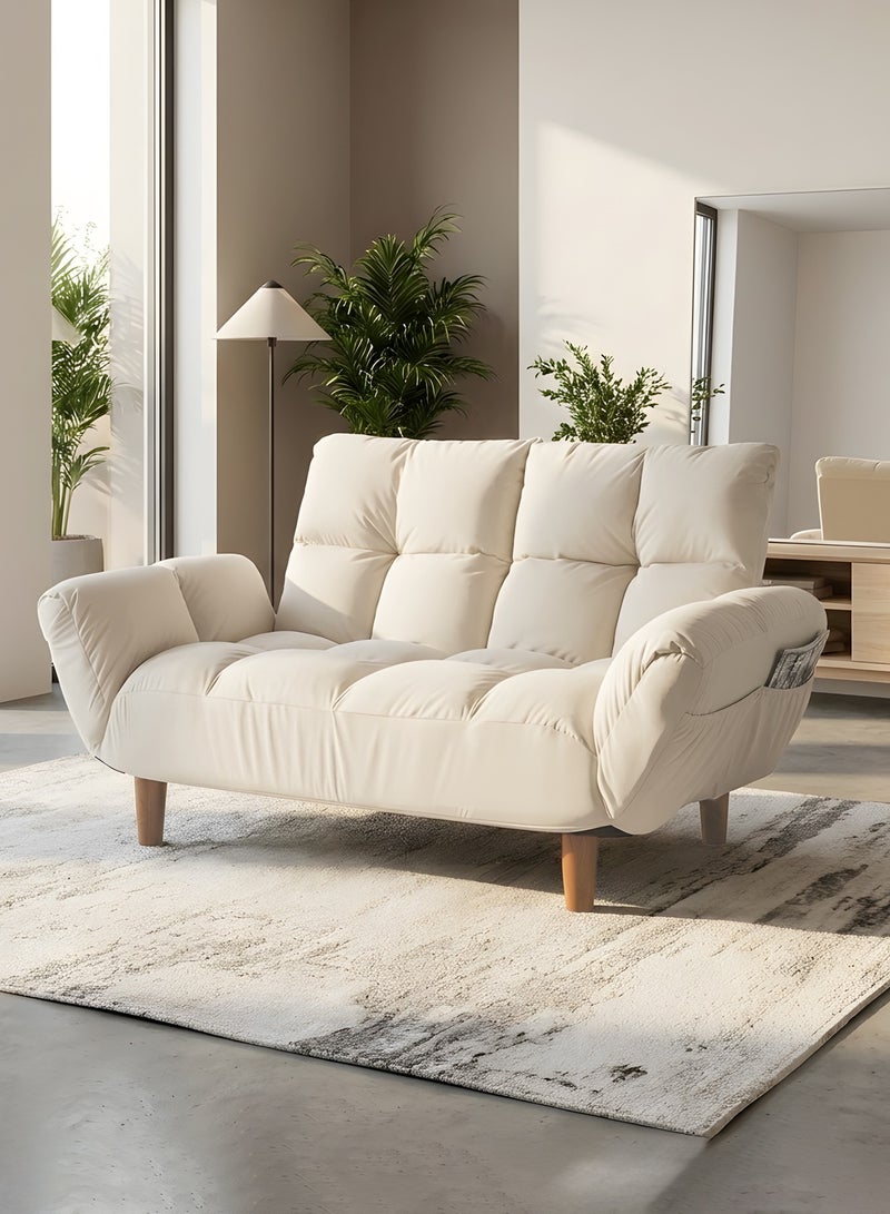 Taimi 2-Seater Folding Sofa, Sofa Bed with Adjustable Arms and Backrest, Foldable Bed for Living Room, Office, and Bedroom 110x30x60cm  - White - Image 1