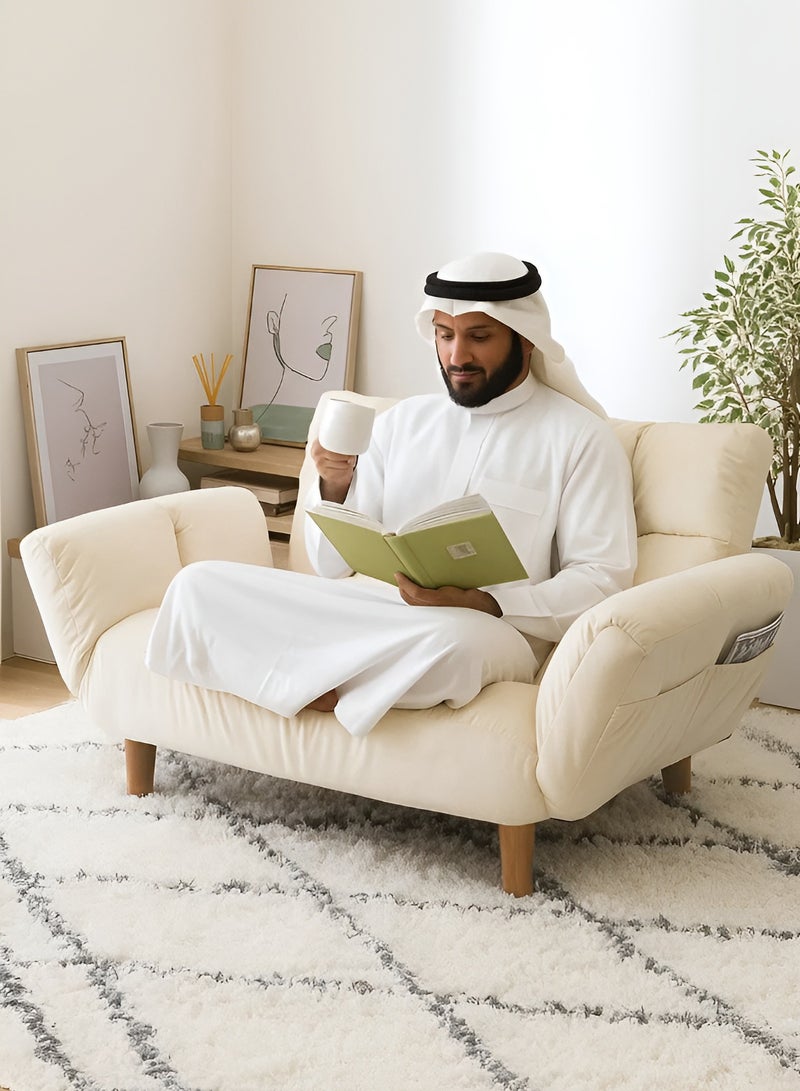 Taimi 2-Seater Folding Sofa, Sofa Bed with Adjustable Arms and Backrest, Foldable Bed for Living Room, Office, and Bedroom 110x30x60cm  - White - Image 2