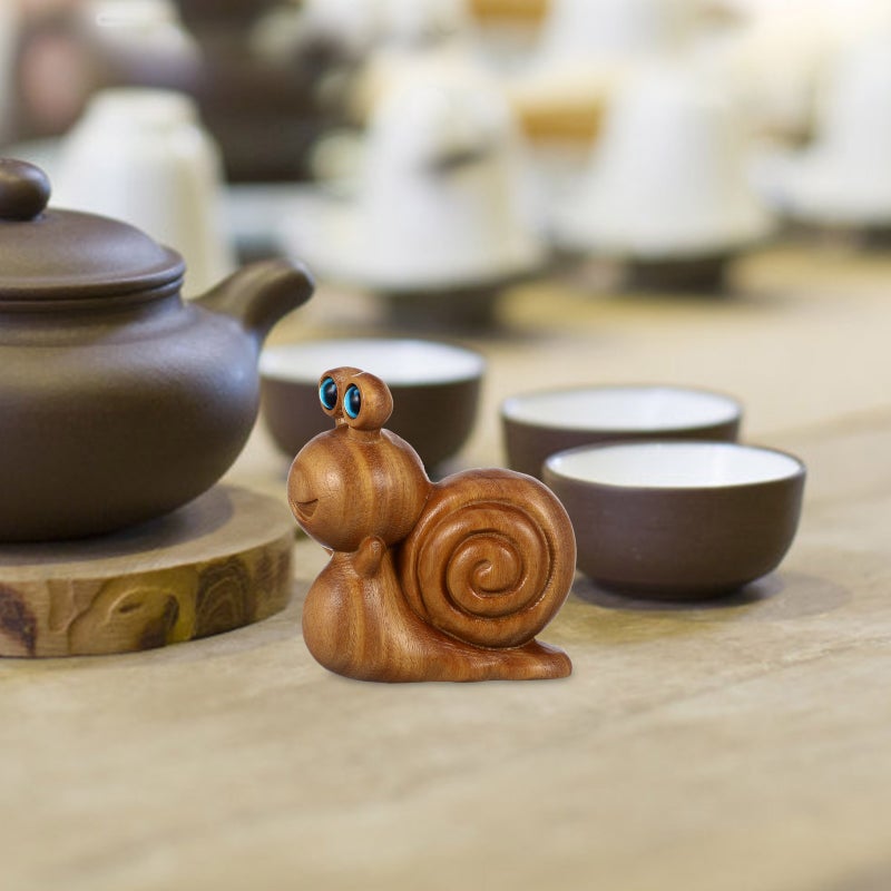 Wood Carved Small Snail Statue Tabletop Mini Animal Decor Wood Snail Tea Pet Ornament - Image 5