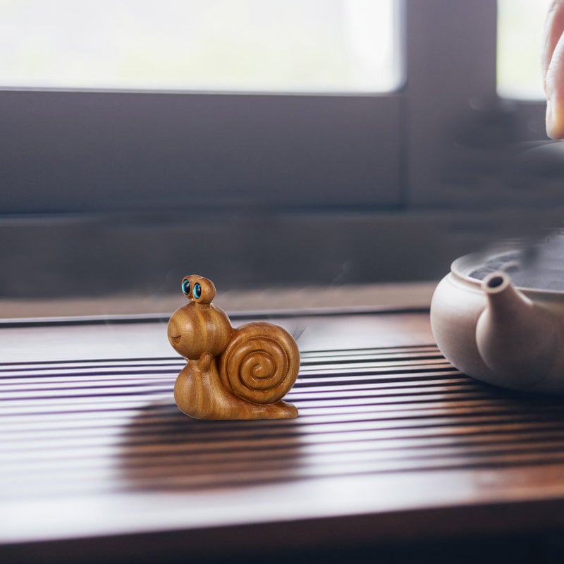 Wood Carved Small Snail Statue Tabletop Mini Animal Decor Wood Snail Tea Pet Ornament - Image 4
