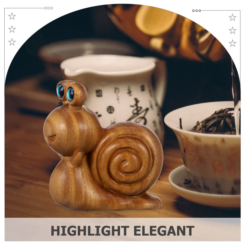 Wood Carved Small Snail Statue Tabletop Mini Animal Decor Wood Snail Tea Pet Ornament - Image 3