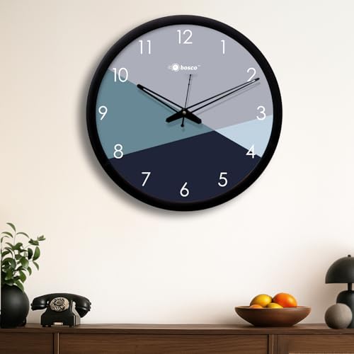 Bosco Decorative Non Ticking Silent, Multicolour face with Black Frame 30 CM, Modern Design Round Wall Clock for Home, Living Room, Bedroom, Office and Kitchen| BWC-1609 - Image 1
