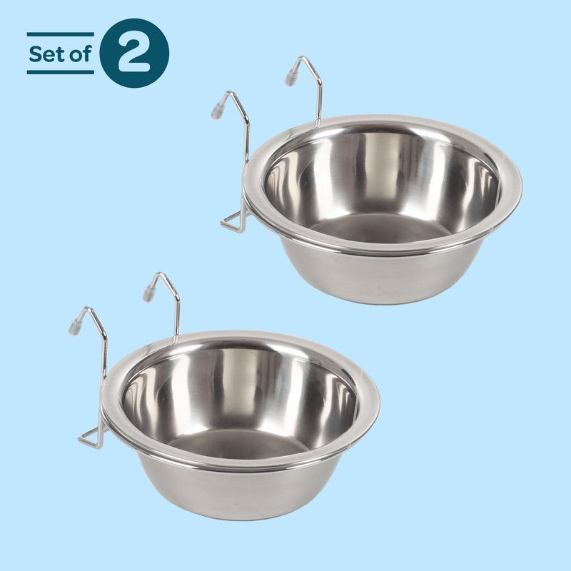 PETMAKER Set of 2 Stainless-Steel Dog Bowls - Cage, Kennel, and Crate Hanging Pet Bowls for Food and Water - 20oz Each and Dishwasher Safe by PETMAKER,Silver - Image 2