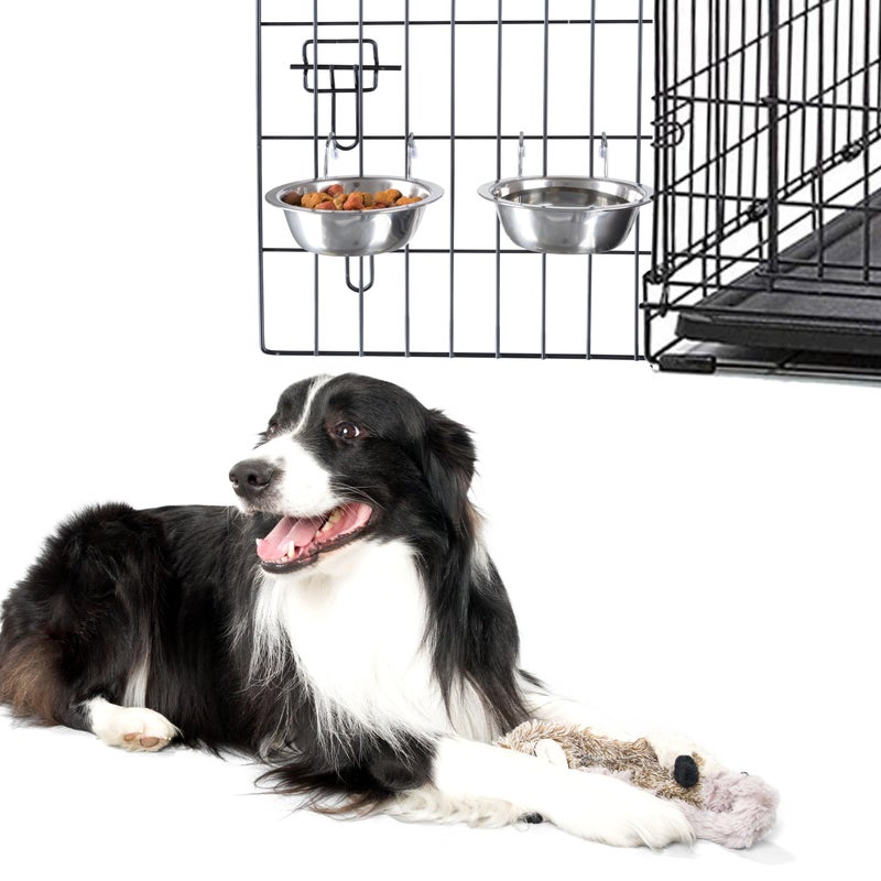 PETMAKER Set of 2 Stainless-Steel Dog Bowls - Cage, Kennel, and Crate Hanging Pet Bowls for Food and Water - 20oz Each and Dishwasher Safe by PETMAKER,Silver - Image 1