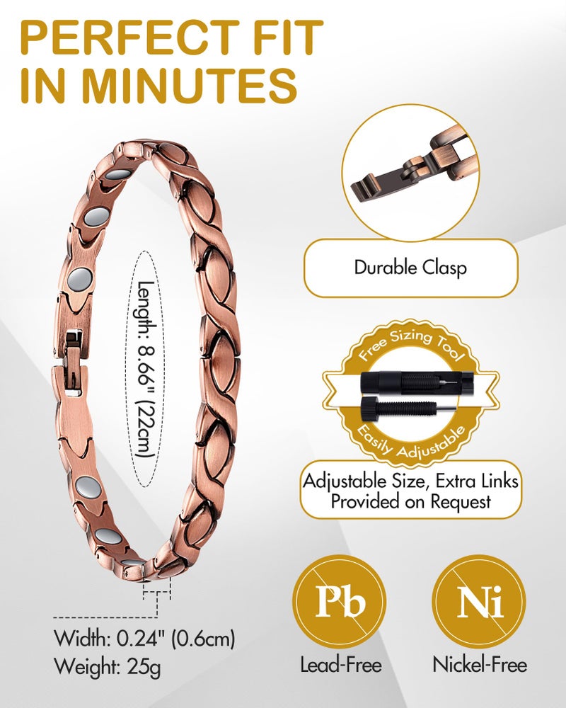 Feraco Copper Bracelet for Women 99.99% Solid Copper Magnetic Bracelets, Unique X Shape Links, Magnetic Field Therapy Jewelry Gifts (X Shape) - Image 5