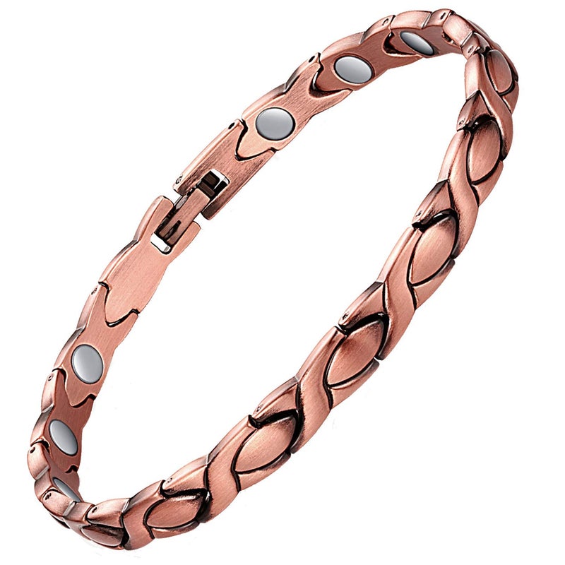Feraco Copper Bracelet for Women 99.99% Solid Copper Magnetic Bracelets, Unique X Shape Links, Magnetic Field Therapy Jewelry Gifts (X Shape) - Image 1