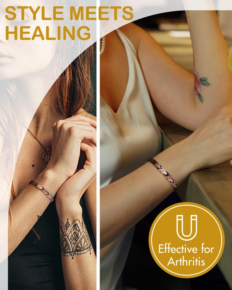 Feraco Copper Bracelet for Women 99.99% Solid Copper Magnetic Bracelets, Unique X Shape Links, Magnetic Field Therapy Jewelry Gifts (X Shape) - Image 2