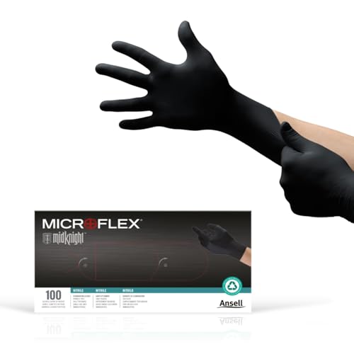 Ansell Microflex MK-296-XL MidKnight Disposable Nitrile Glove for Automotive with Full Texture, Black - Image 1