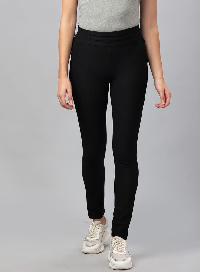 globus Black Solid Skinny Fit Treggings - Image 1