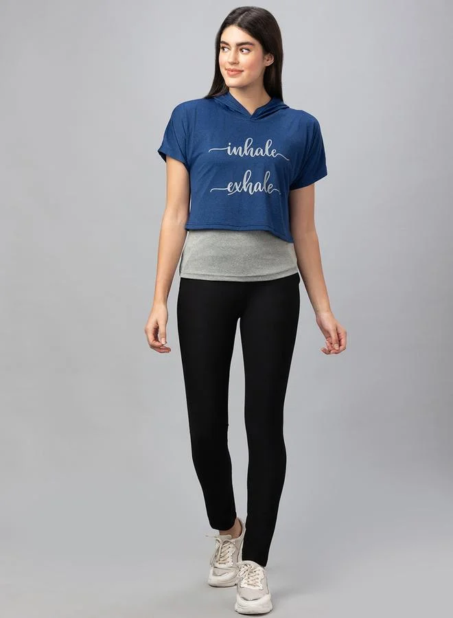 جلو باص بنطال تريقنز أسود سادة بقصة ضيقة