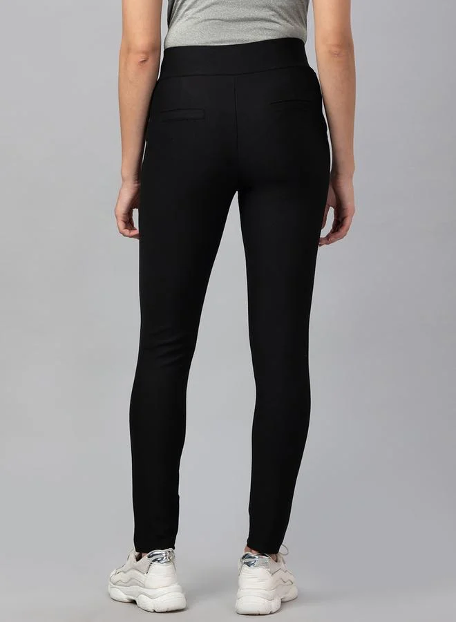 globus Black Solid Skinny Fit Treggings