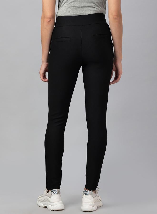 globus Black Solid Skinny Fit Treggings - Image 3