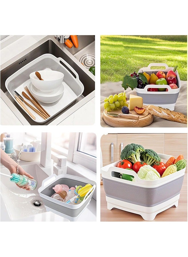 2.4 Gal(9L) Collapsible Dish Basin with Drain Plug, Collapsible Kitchen Sink, Camping Sink Foldable,Camping, Vegetable, Fruit, Dish Rack Washing Tub(Gray) - Image 2