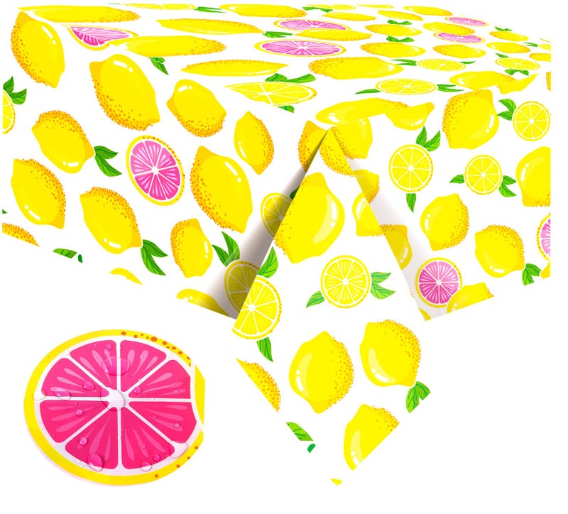 Lemon Tablecloth 108x54 Lemon Party Decoration Disposable Summer lemonade tablecloth lemonade stand Table Cover for Summer Lemon Party Supplies Beach Picnic Kids Birthday Party Decorations1Pcs