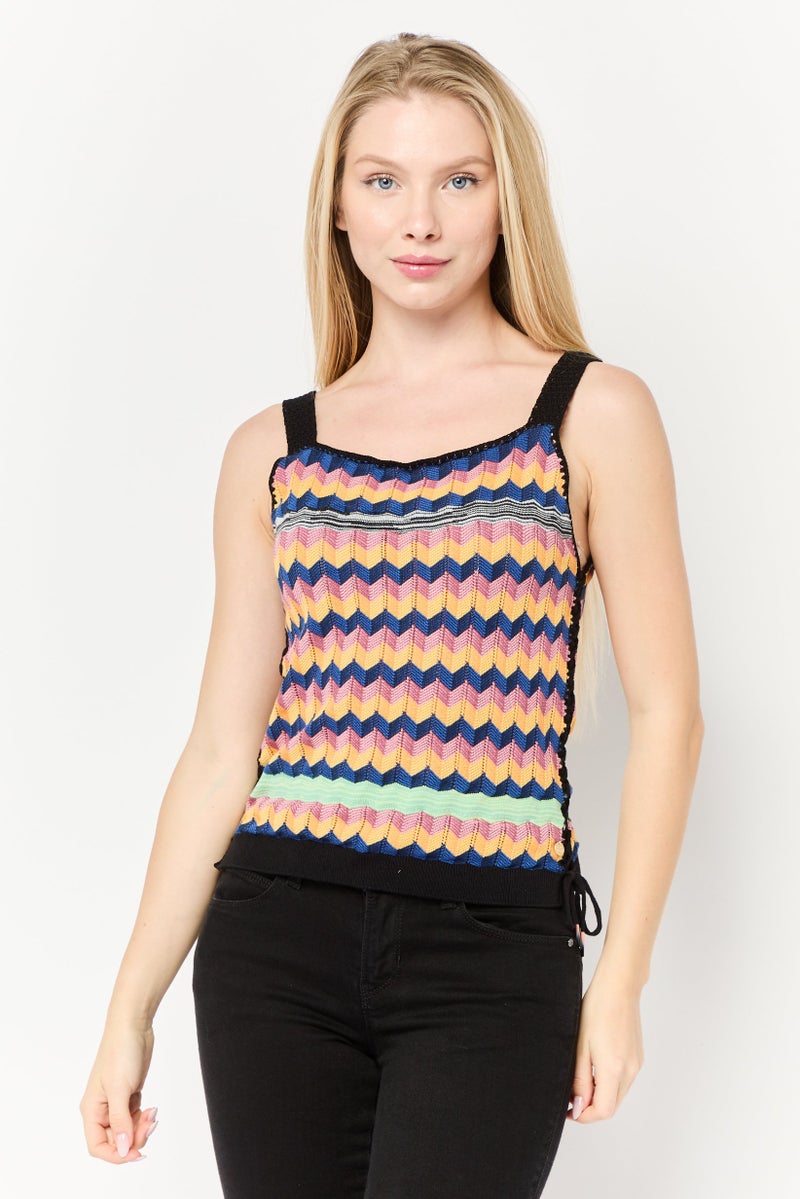 Scotch & Soda Women Square Neck Sleeveless Chevron Stripes Tank Top, Multicolor - Image 1