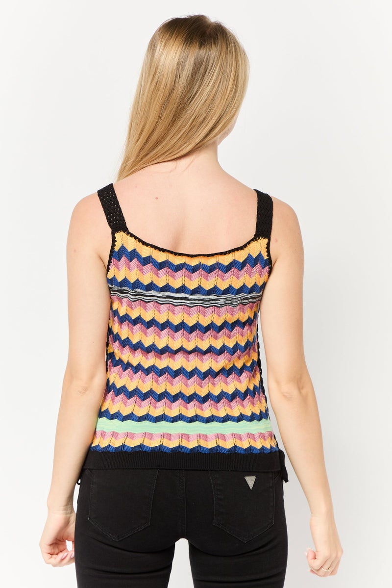 Scotch & Soda Women Square Neck Sleeveless Chevron Stripes Tank Top, Multicolor - Image 4