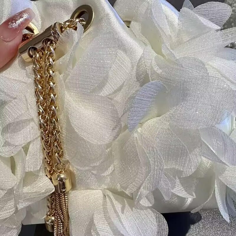 CUXVA Women's Flower Evening Bag Floral Clutch Purse Elegant Crossbody Bucket Handbags with Chain for Wedding Party Prom - Image 2