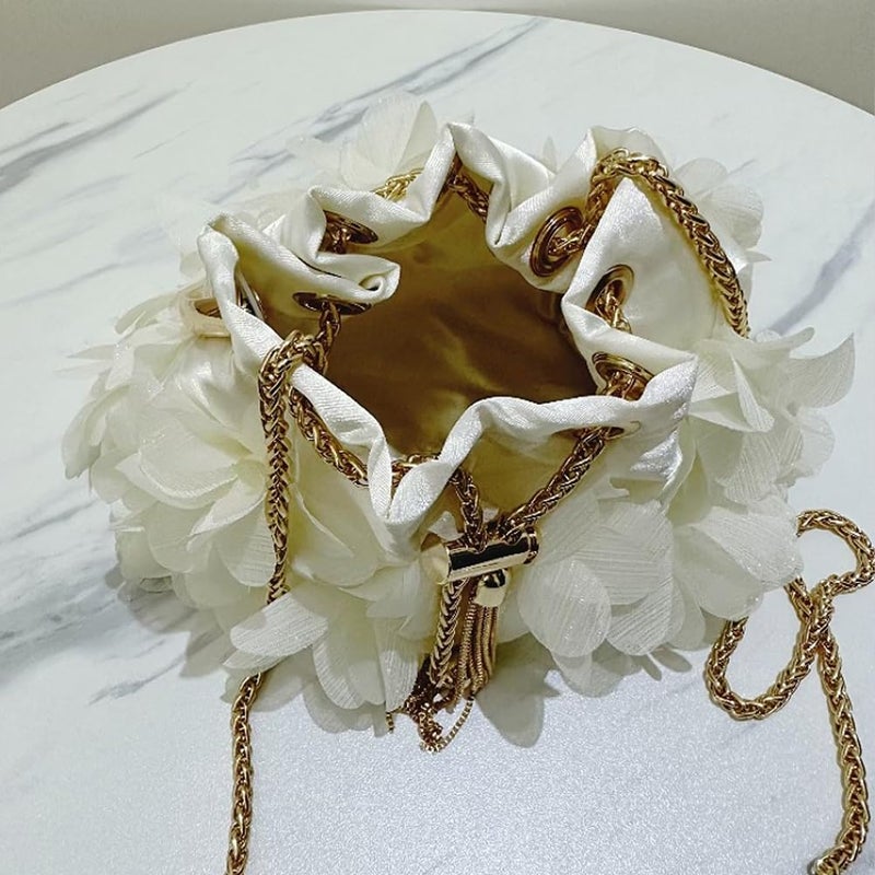 CUXVA Women's Flower Evening Bag Floral Clutch Purse Elegant Crossbody Bucket Handbags with Chain for Wedding Party Prom - Image 5