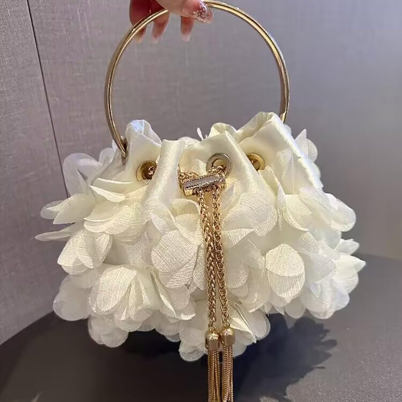 CUXVA Women's Flower Evening Bag Floral Clutch Purse Elegant Crossbody Bucket Handbags with Chain for Wedding Party Prom - Image 3
