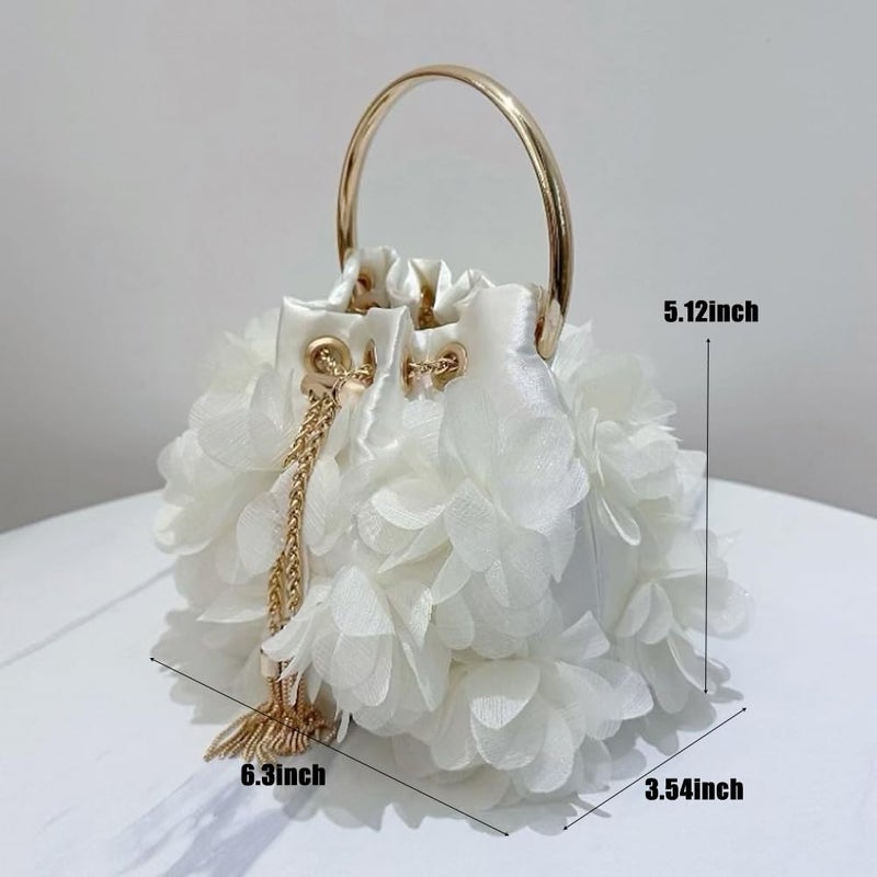 CUXVA Women's Flower Evening Bag Floral Clutch Purse Elegant Crossbody Bucket Handbags with Chain for Wedding Party Prom - Image 4