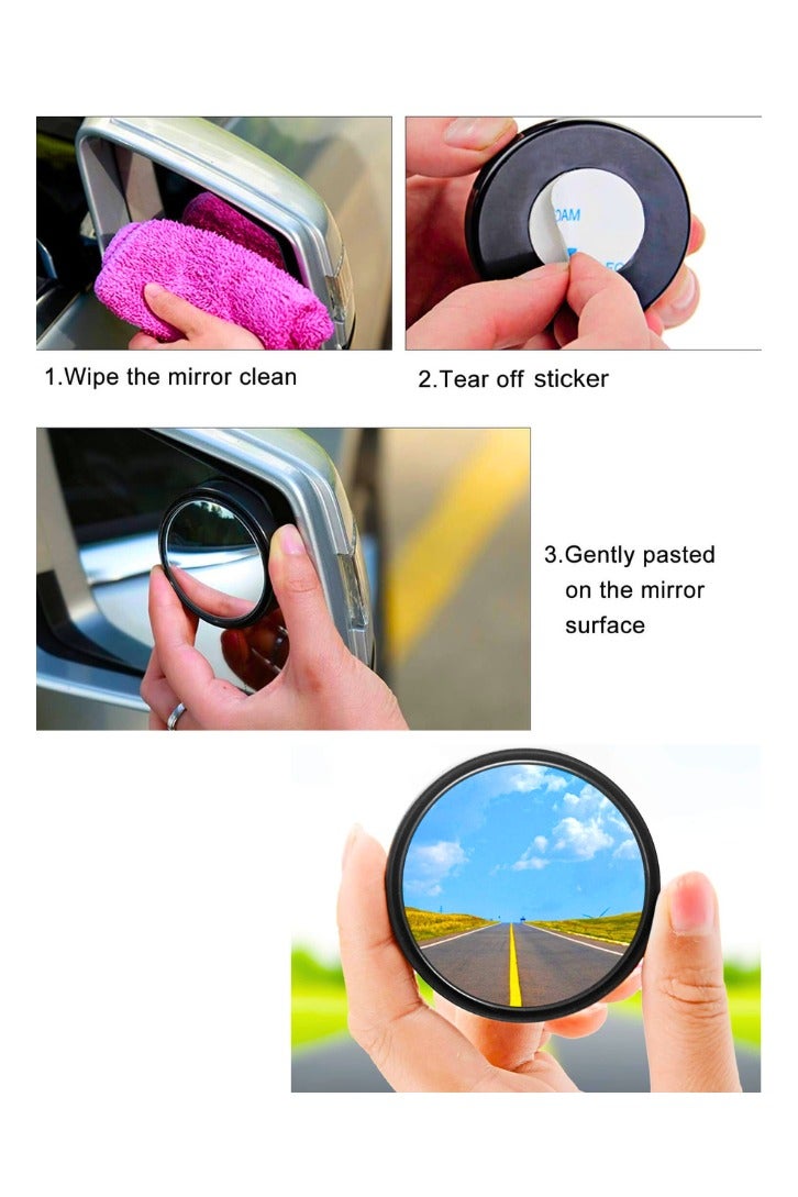 Chase Up 2 pcs Blind Spot Mirrors, 2" Round HD Glass Convex 360° Wide Angle Side Rear View Mirror with ABS Housing for Cars SUV and Trucks, Black, Pack of 2 - Image 2
