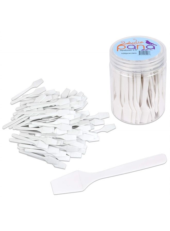 Pana 100pcs Pana Brand Cosmetic Make Up Disposable Plastic 2.5" Spatulas Skin Care Facial Cream Mask Spatula (100 Pieces in a Container) (WHITE) - Image 1