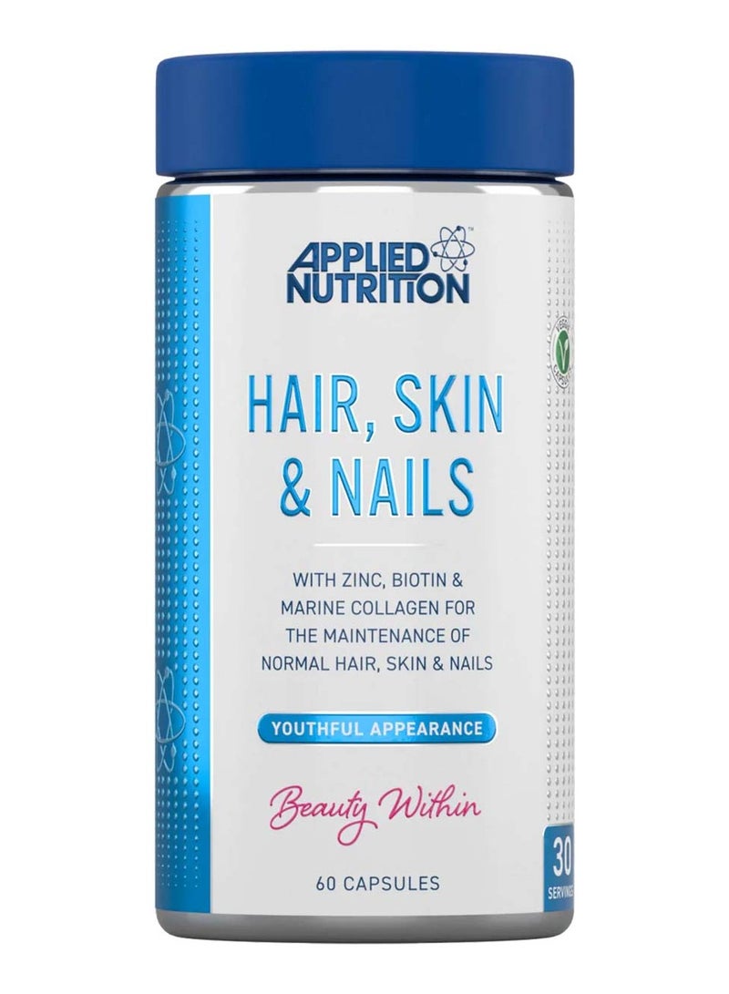 Applied Nutrition Applied Nutrition Hair, Skin & Nails – 60 Capsules – With Marine Collagen, Biotin, Zinc – For Glowing Skin, Strong Hair & Nails – Halal, Vegan Friendly - Image 1