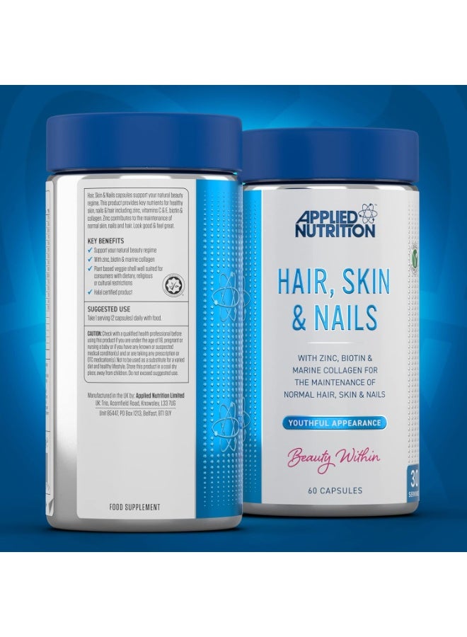 Applied Nutrition Applied Nutrition Hair, Skin & Nails – 60 Capsules – With Marine Collagen, Biotin, Zinc – For Glowing Skin, Strong Hair & Nails – Halal, Vegan Friendly - Image 2