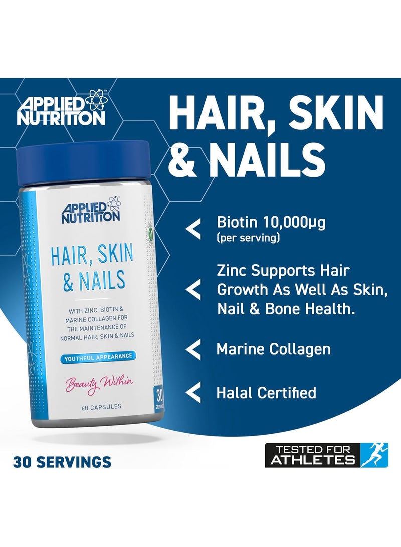 Applied Nutrition Applied Nutrition Hair, Skin & Nails – 60 Capsules – With Marine Collagen, Biotin, Zinc – For Glowing Skin, Strong Hair & Nails – Halal, Vegan Friendly - Image 5
