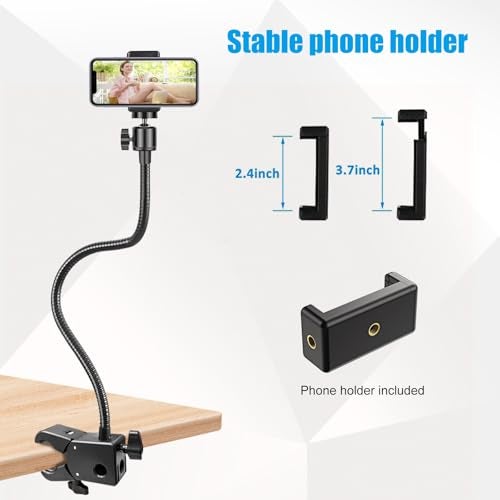 Khazylorr Webcam Stand, Webcam Mount Gooseneck Arm with Phone Holder Web Camera Stand Desk Mount Clip Clamp for Logitech Webcams C922 C930e C920S C920 C615 C960 C920x BRIO 4K NexiGo N60 and More - Image 5