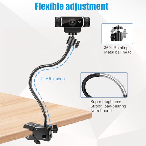 Khazylorr Webcam Stand, Webcam Mount Gooseneck Arm with Phone Holder Web Camera Stand Desk Mount Clip Clamp for Logitech Webcams C922 C930e C920S C920 C615 C960 C920x BRIO 4K NexiGo N60 and More - Image 2