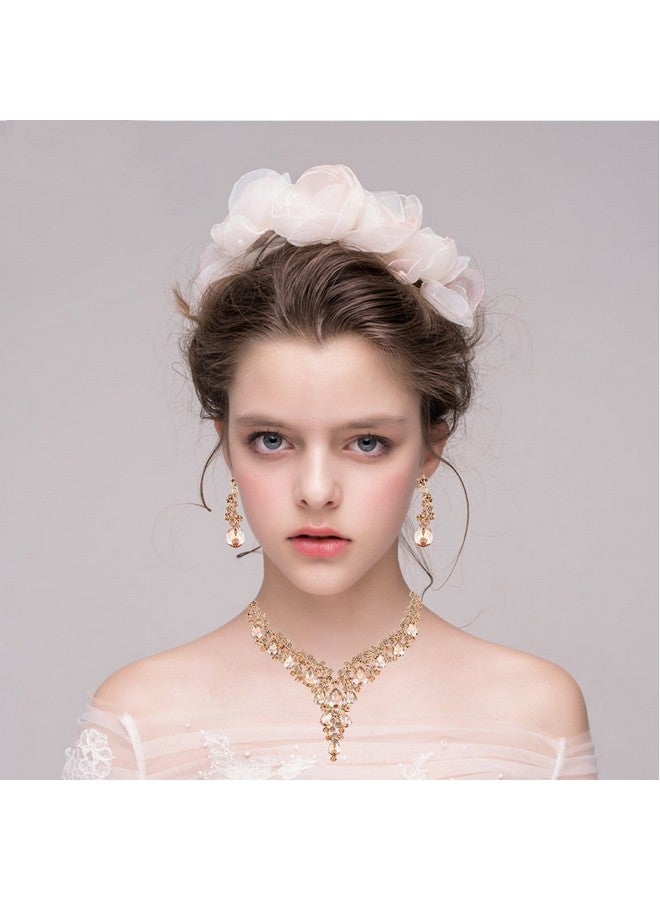 Paxuan Wedding Bridal Bridesmaid Austrian Crystal Rhinestone Jewelry Sets Statement Choker Necklace Earrings Bracelets Sets For Wedding Party Prom (Necklace + Earring + Bracelet (Champagne)) - Image 2