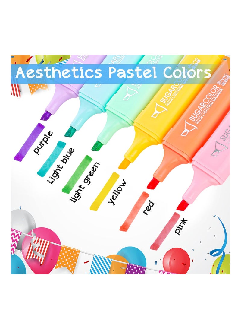 Highlighters, 6Pcs Pastel Colors Marker Pen, Aesthetic Cute, Quick Dry 6 Colors, Assorted Colour Chisel Tip Pens, Water Based Highlighter Marker, for Notes Office School Supplies
