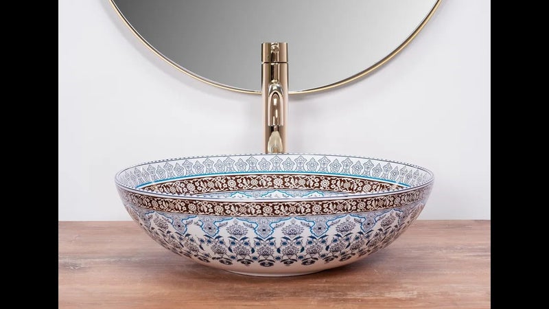 OBLONG Table Top Wash Basin Wash Basin Countertop Tabletop Ceramic Bathroom Sink Vessel Sink Over Counter Marble Wash Basin For Bathroom Moroccan Round 41 x 41 x 125 1 M002  - Image 2