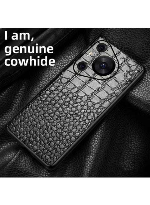 For Huawei P70Ultra Phone Case Pura Crocodile Pattern P60 Head Layer P50e Cowhide P40 Pro Men's Style-Color:[real First-layer Cowhide Crocodile Black + Lens Edge Leather]-Applicable Models:[consult Receipt Of The Goods And Post Them Politely]