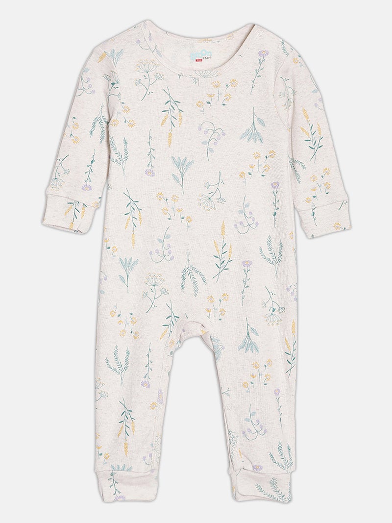 Broon Infant Girls Purple and Off White Printed Organic Cotton Sleepsuit Pack of 2 - Image 3